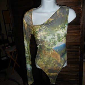 NWT Zara sheer landscape print body suit, Size Medium